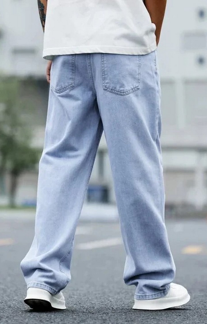 Offduty India | Men Slate Blue Baggy Fit Rigid Jeans 2