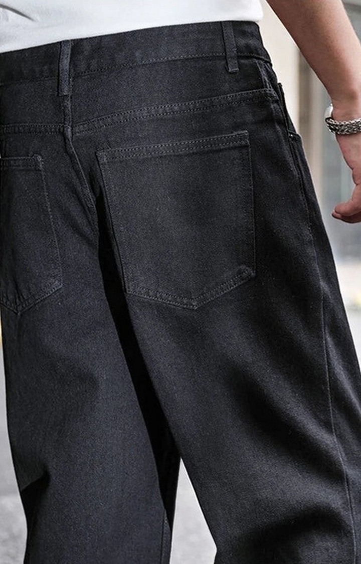Men's Pure Black Baggy Fit Rigid jeans