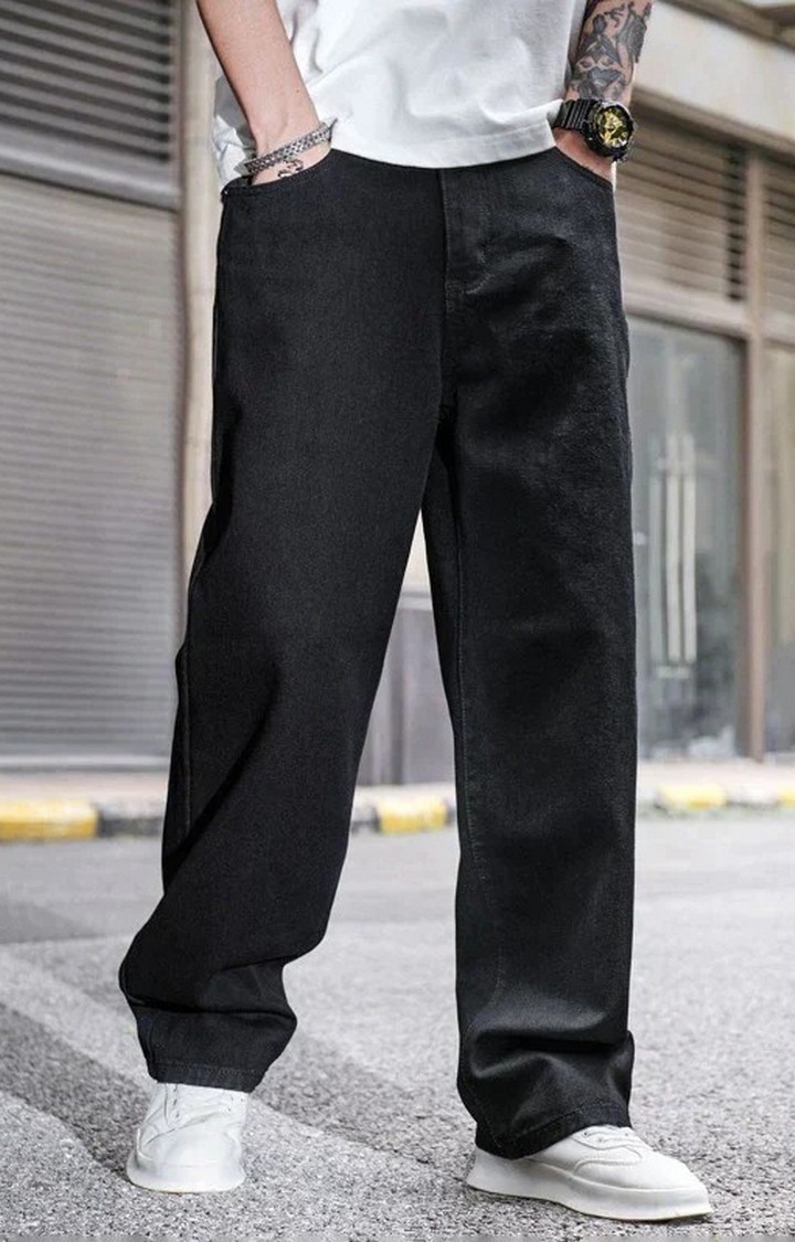 Women Pure Black Baggy Fit Rigid Jeans