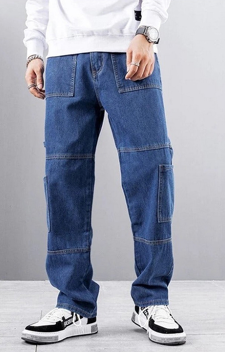 Women Metal Grey High Waist Cargo Jeans