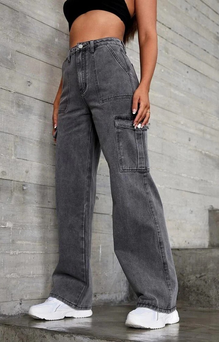Metal Grey High Waist Cargo Jeans – Offduty India