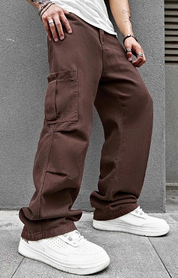 Men's Baggy Fit Cargo Pants in Brown - Gorur Ghash