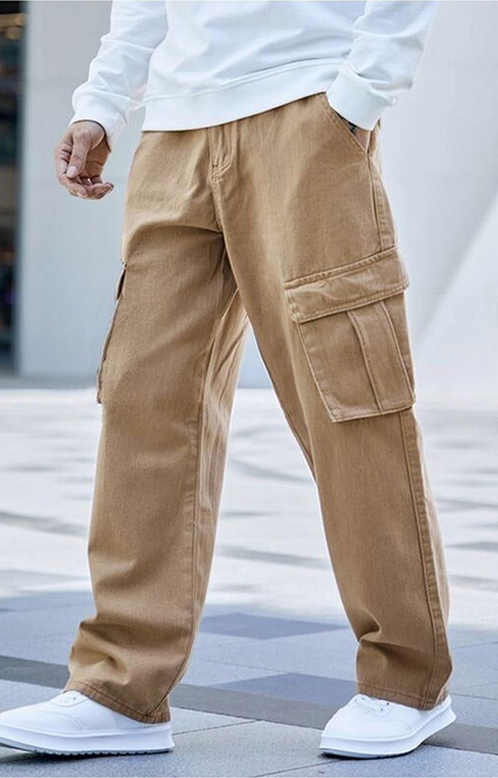 Women Oatmeal Street Pocket Baggy Fit Cargo Jeans