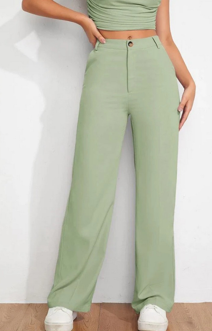 Women Green Printed Twill Straight Pants
