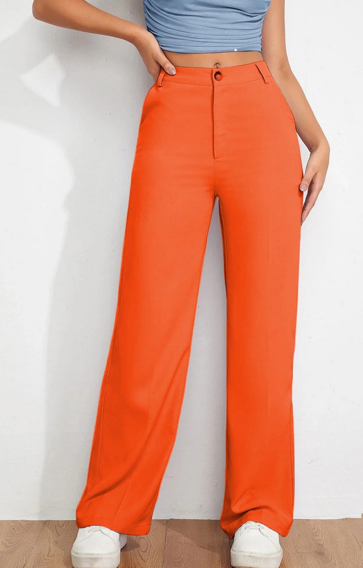 Women Everyday Straight leg High Waist Pants Orange