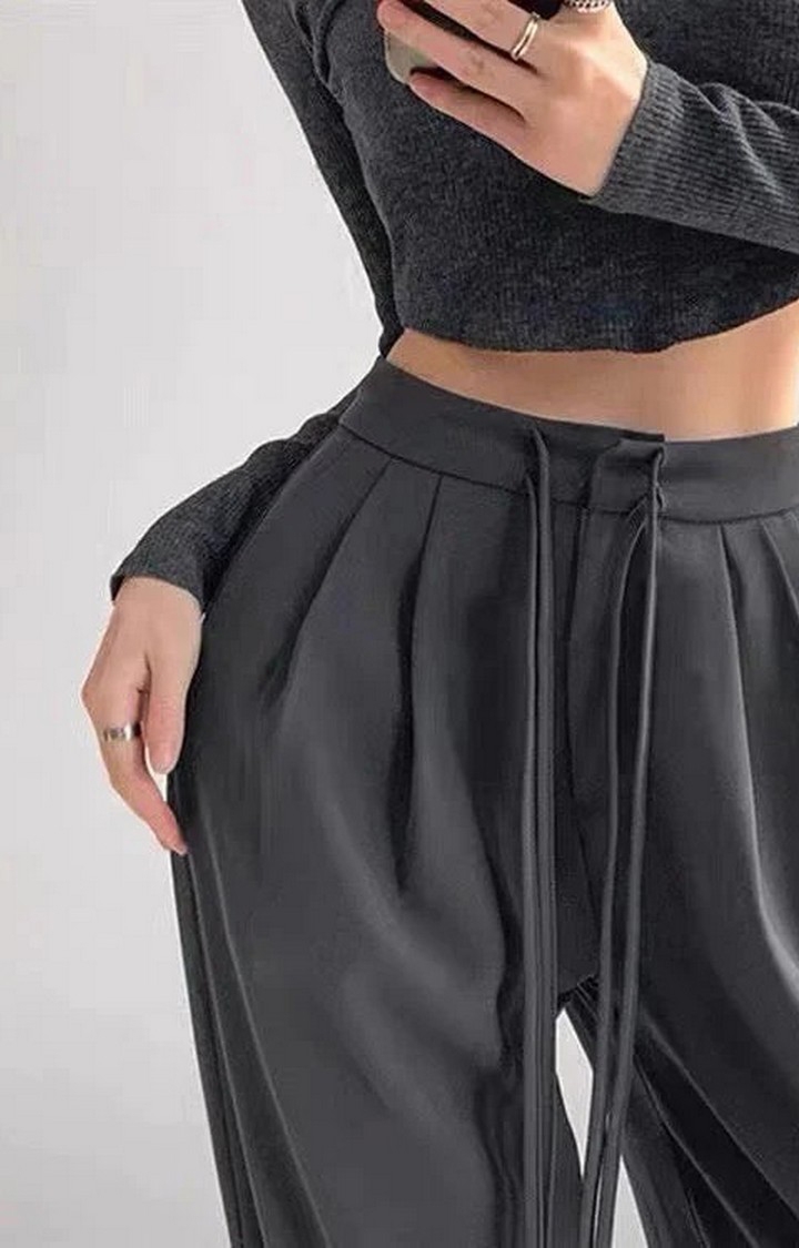 Women Korean Baggy Trouser Black - Offduty India