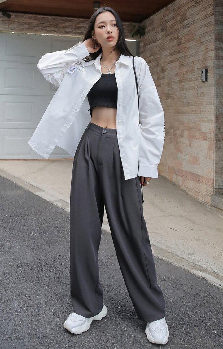 Wide pants outfit, Wide leg pants, Tailored pants outfit