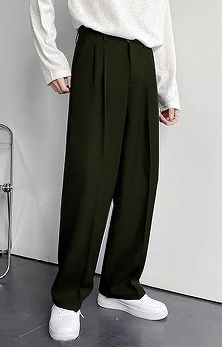 Korean Baggy Loose Fit Pants For Men's - Military Green