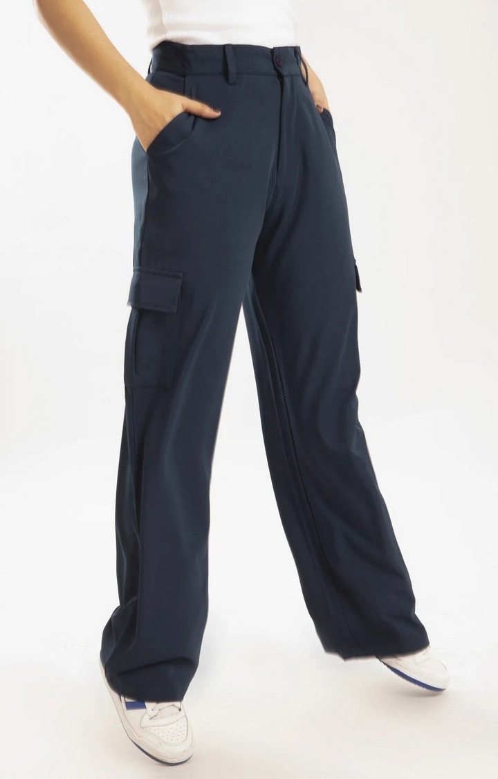 Women Utility Relaxed Fit Cargo Pants Black