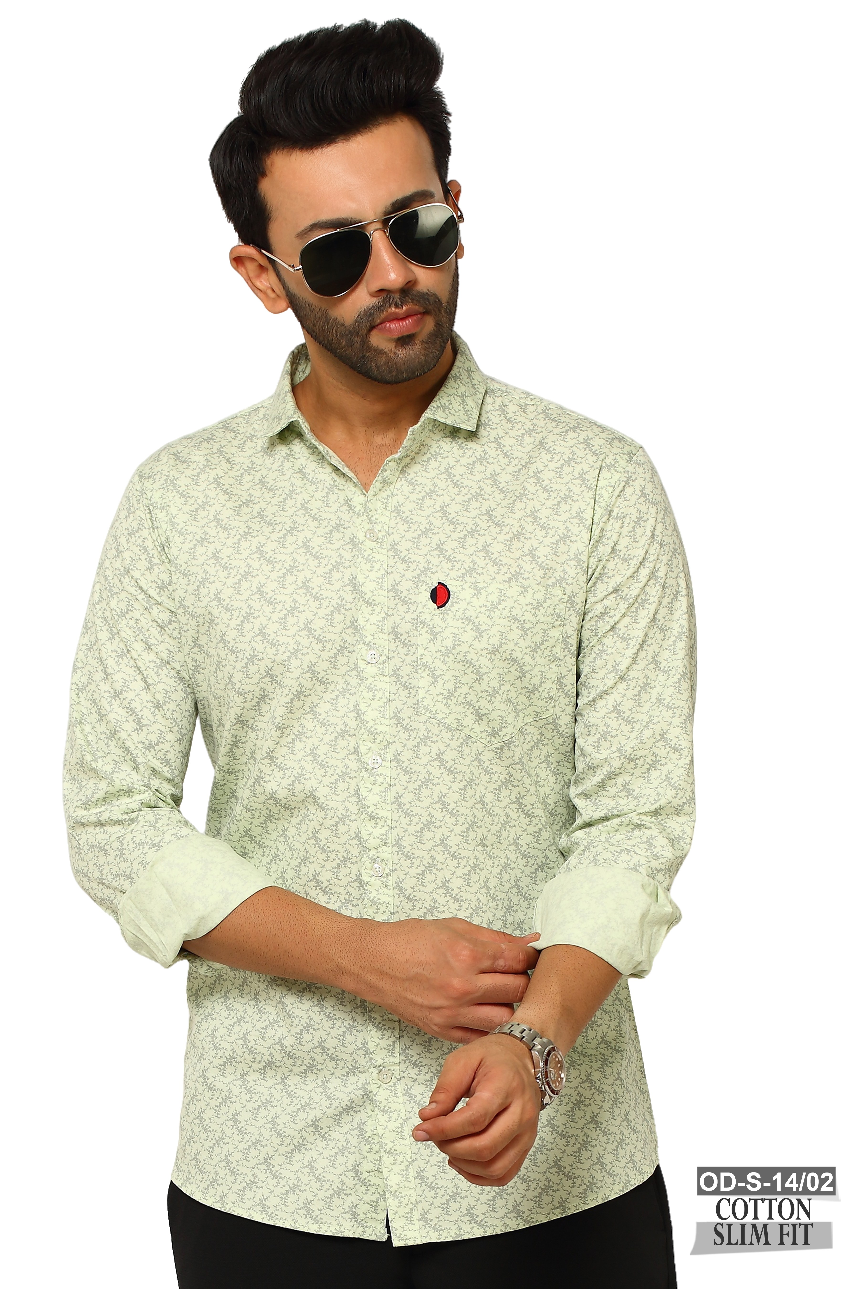 One Denim Printed Olive Grey  Formal Men's Shirts