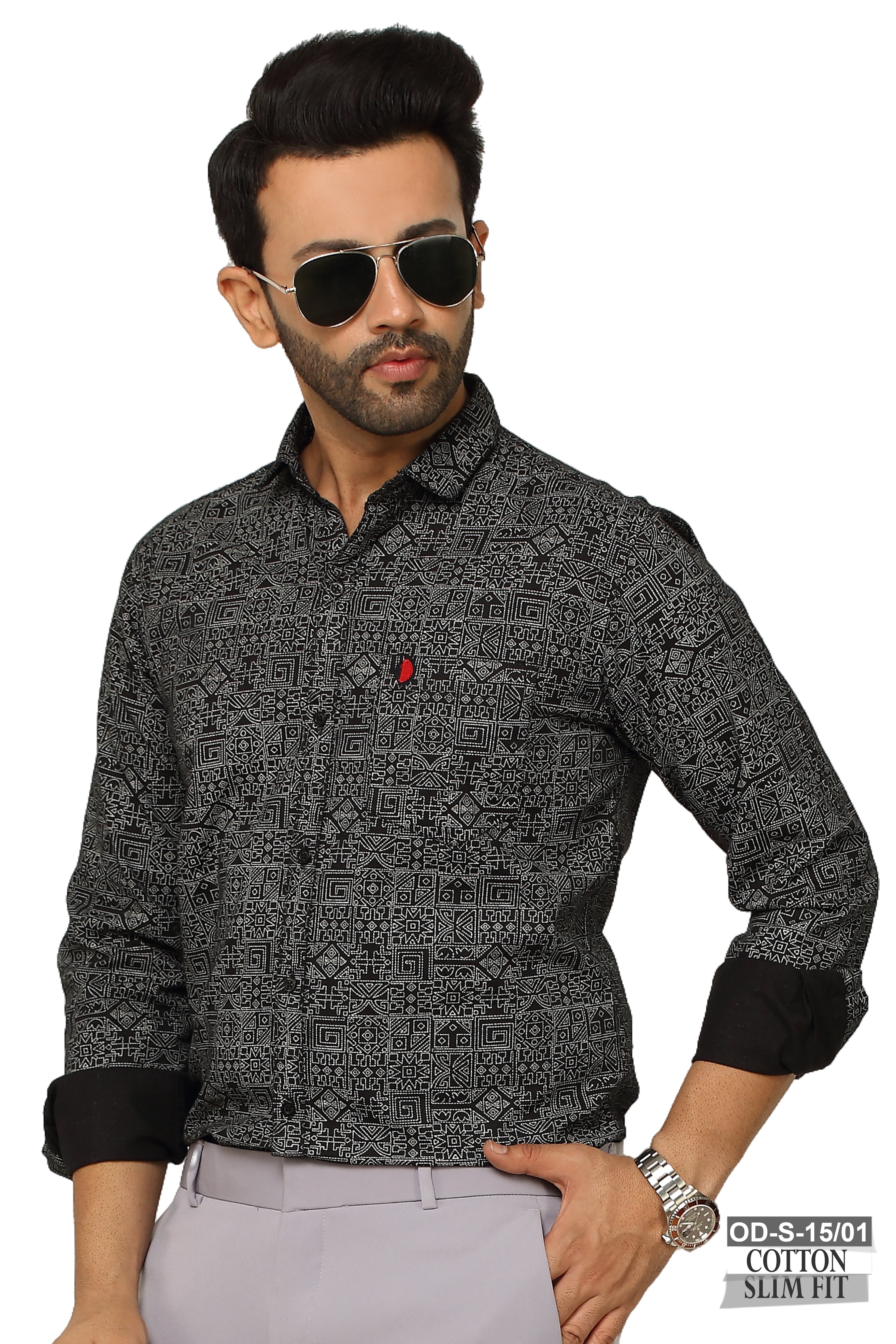 One Denim Black & White Printed Shirts