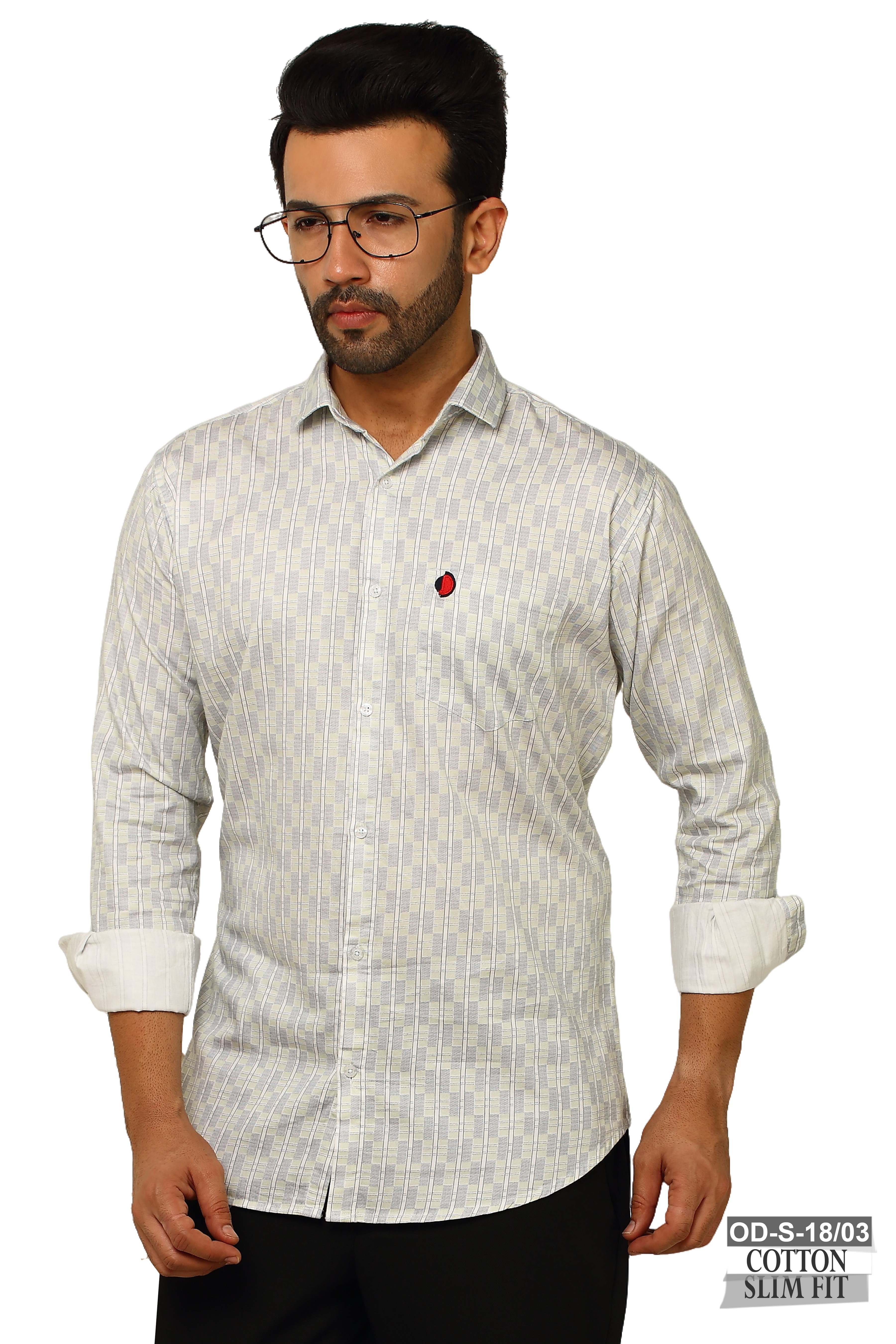 One Denim Printed Men Casual Shirts Cotton Cool Cream