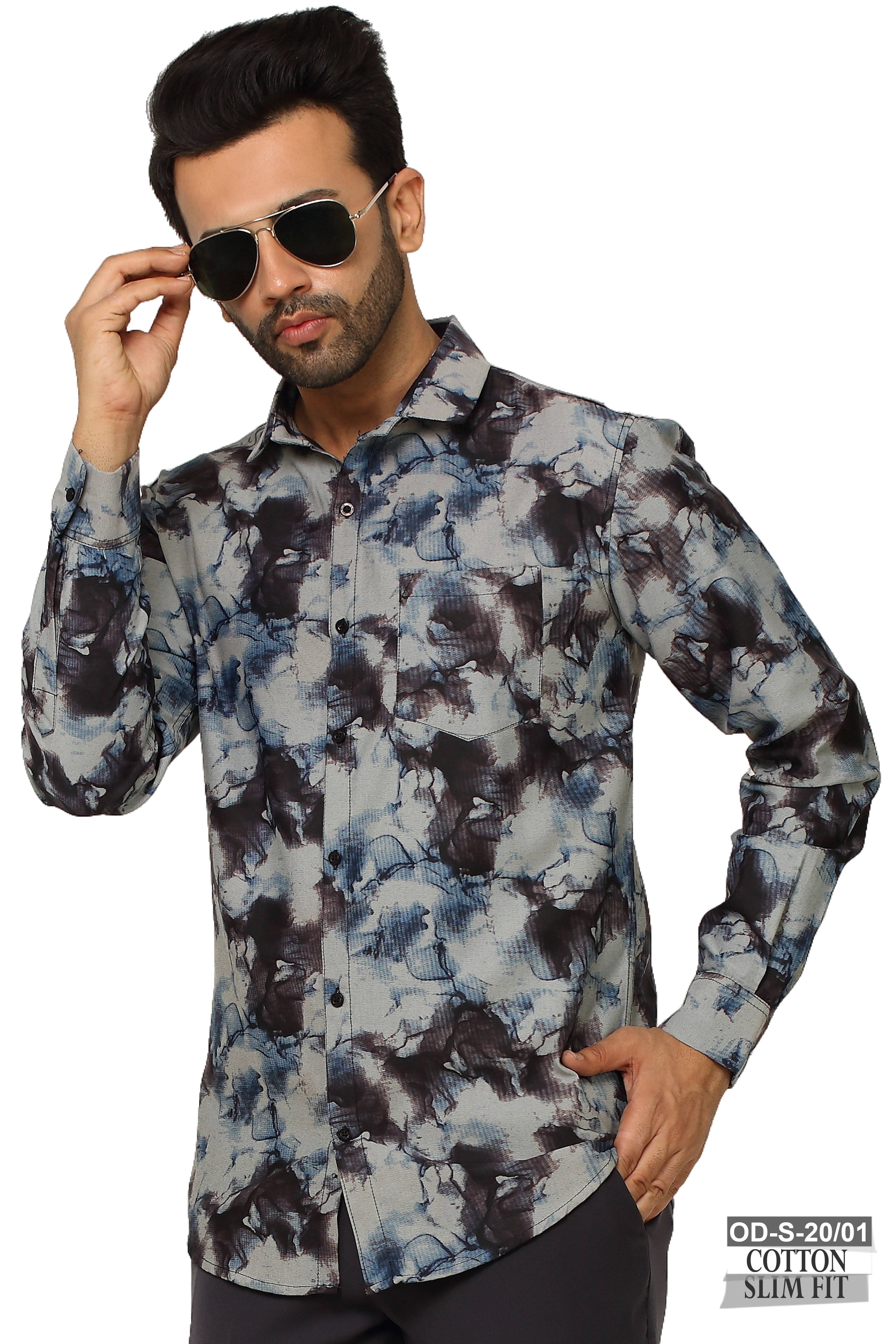 One Denim Printed Black Grey Shirts