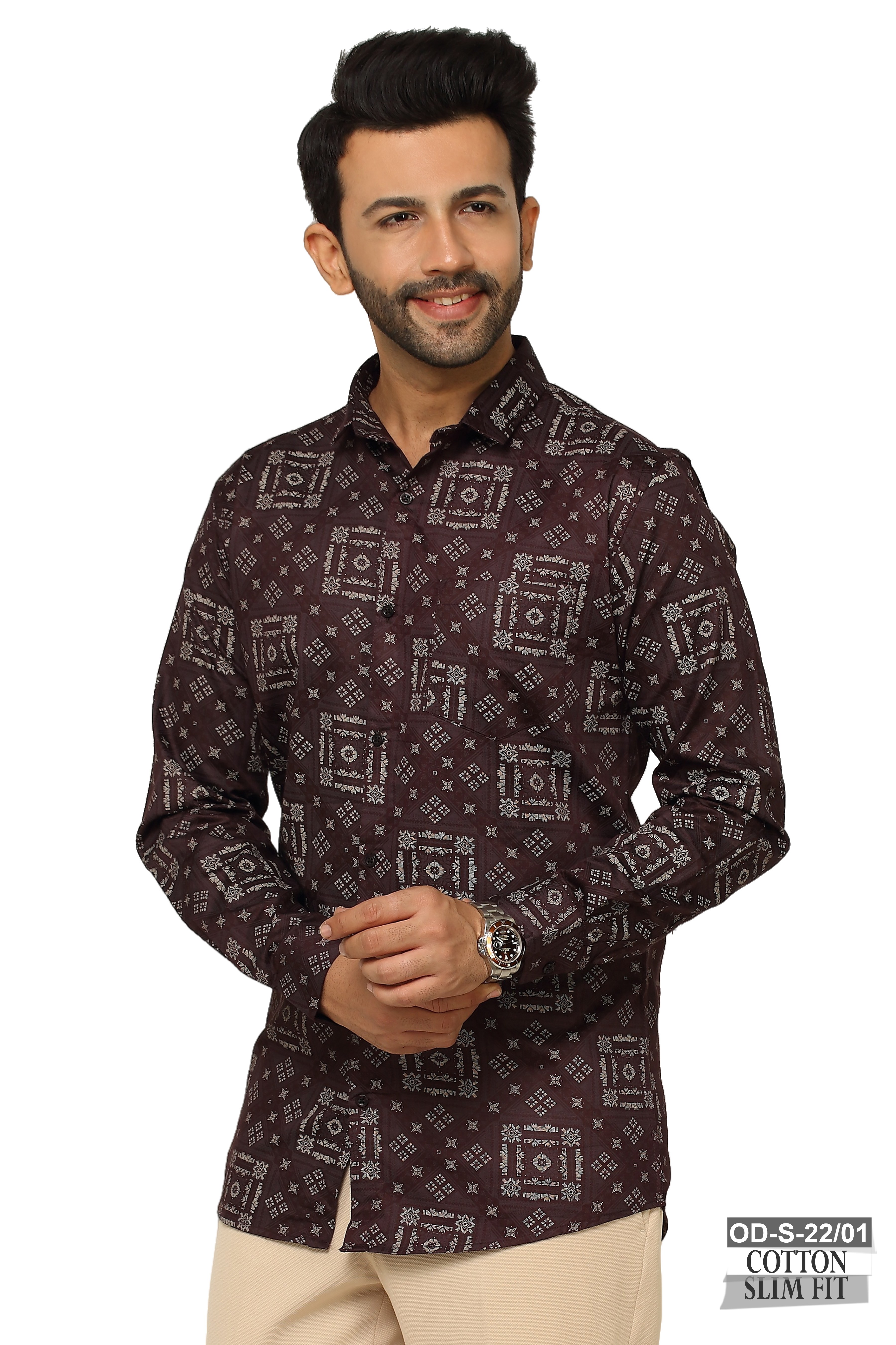 One Denim Printed Brown Cool Shirts