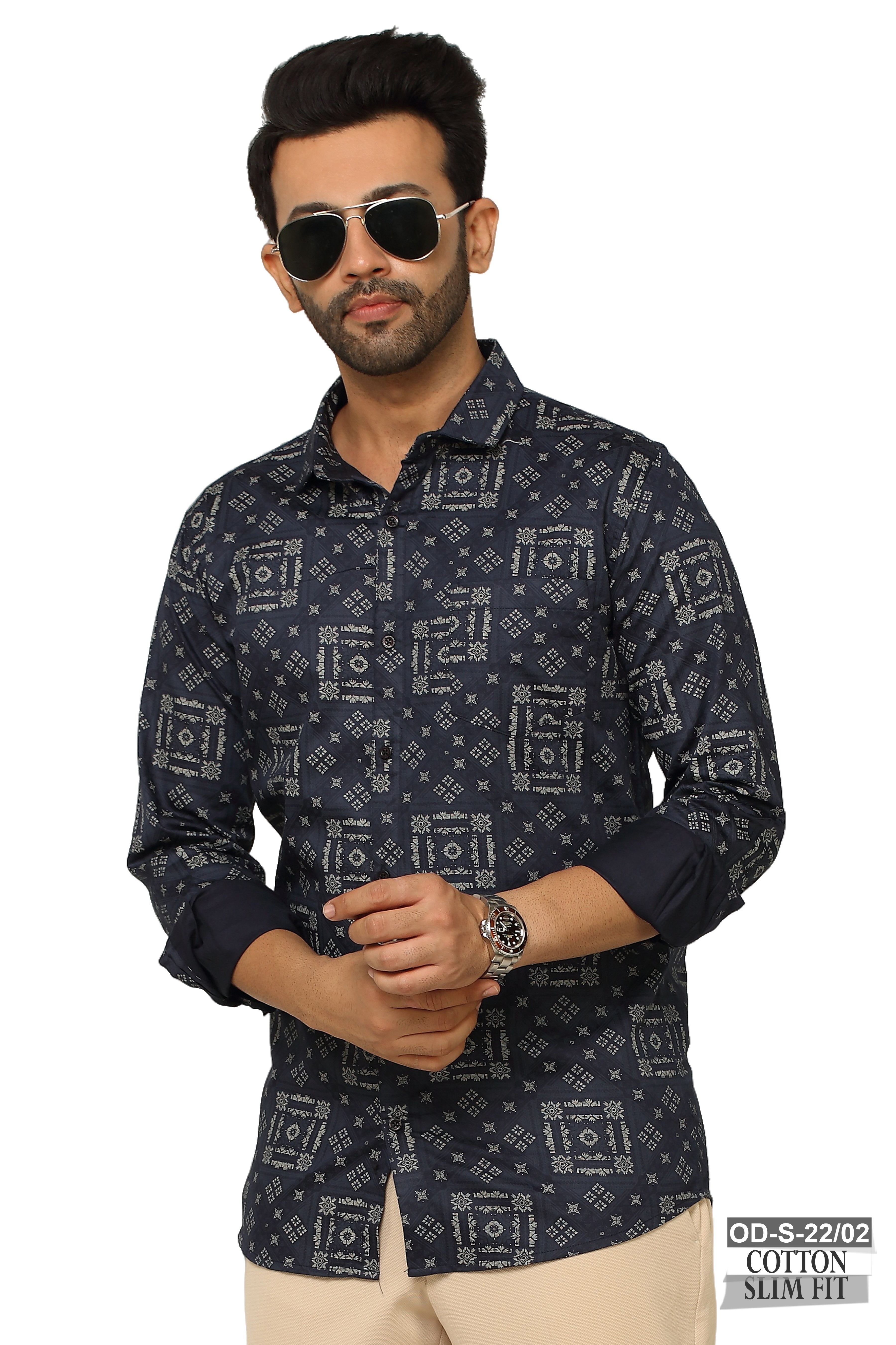One Denim Printed Navy & White Cool Shirts