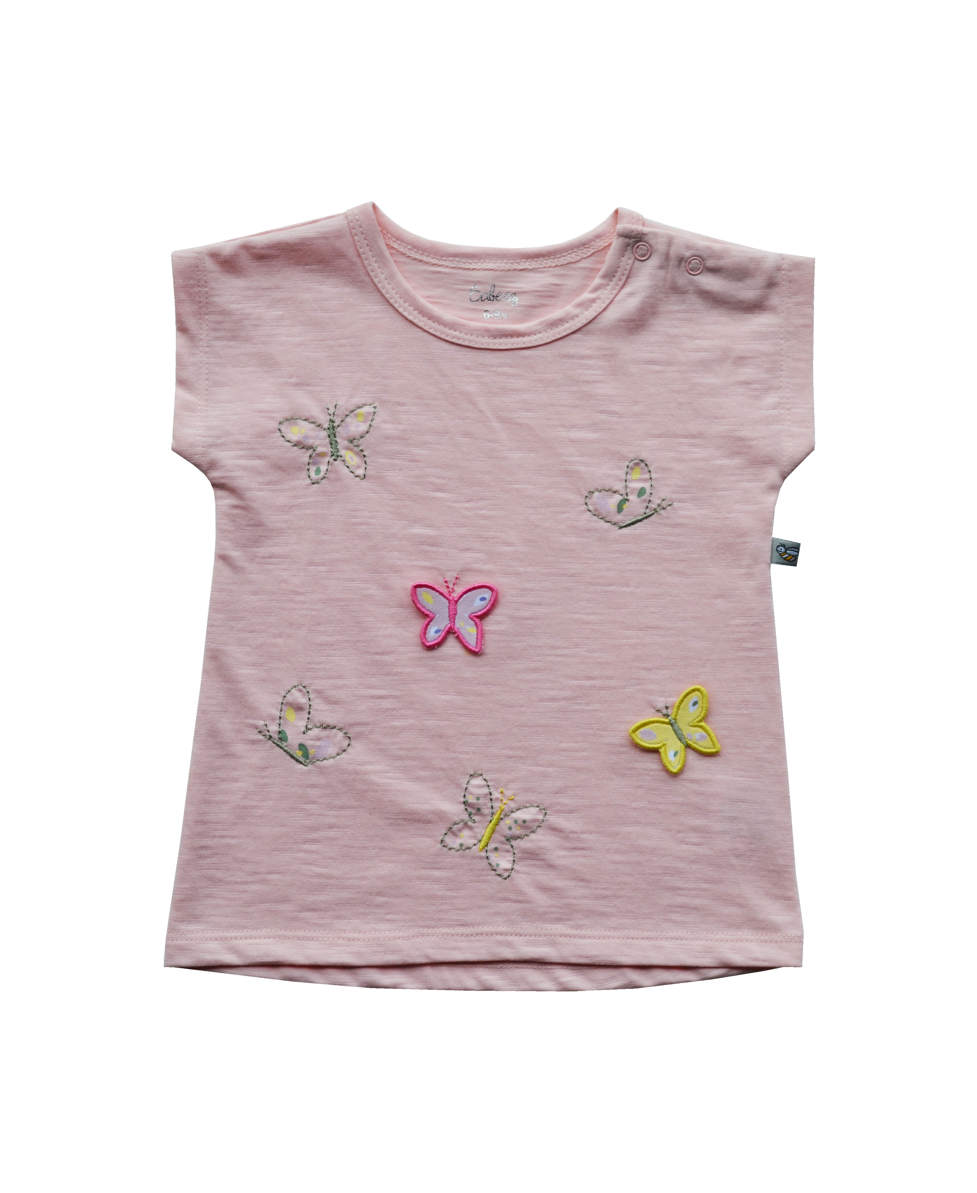 Girls Pink Top with Butterfly Applique (Slub Jersey)