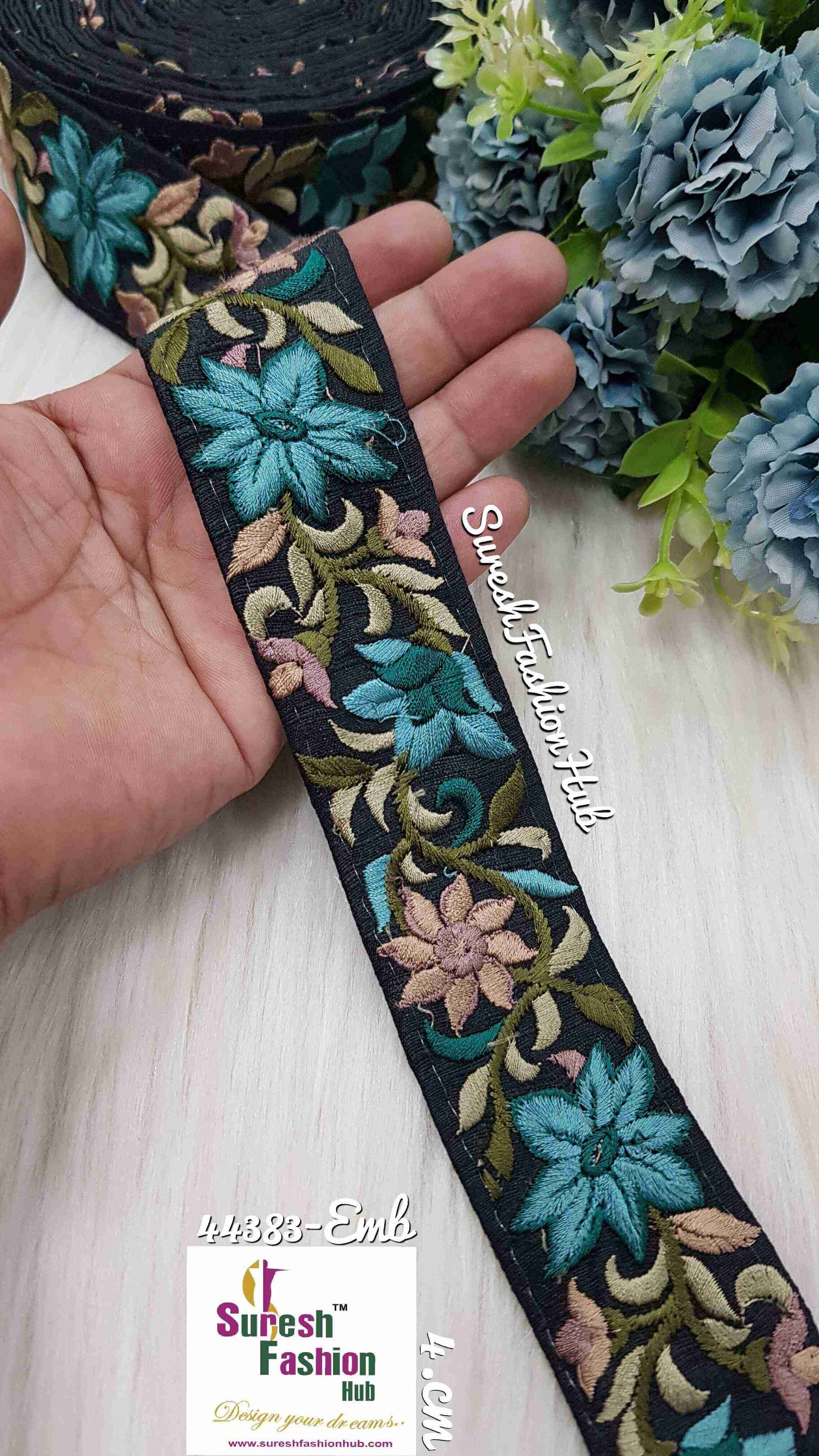 Blue Flowers Prismatic Leaf & Petal Looms Embroidered trim