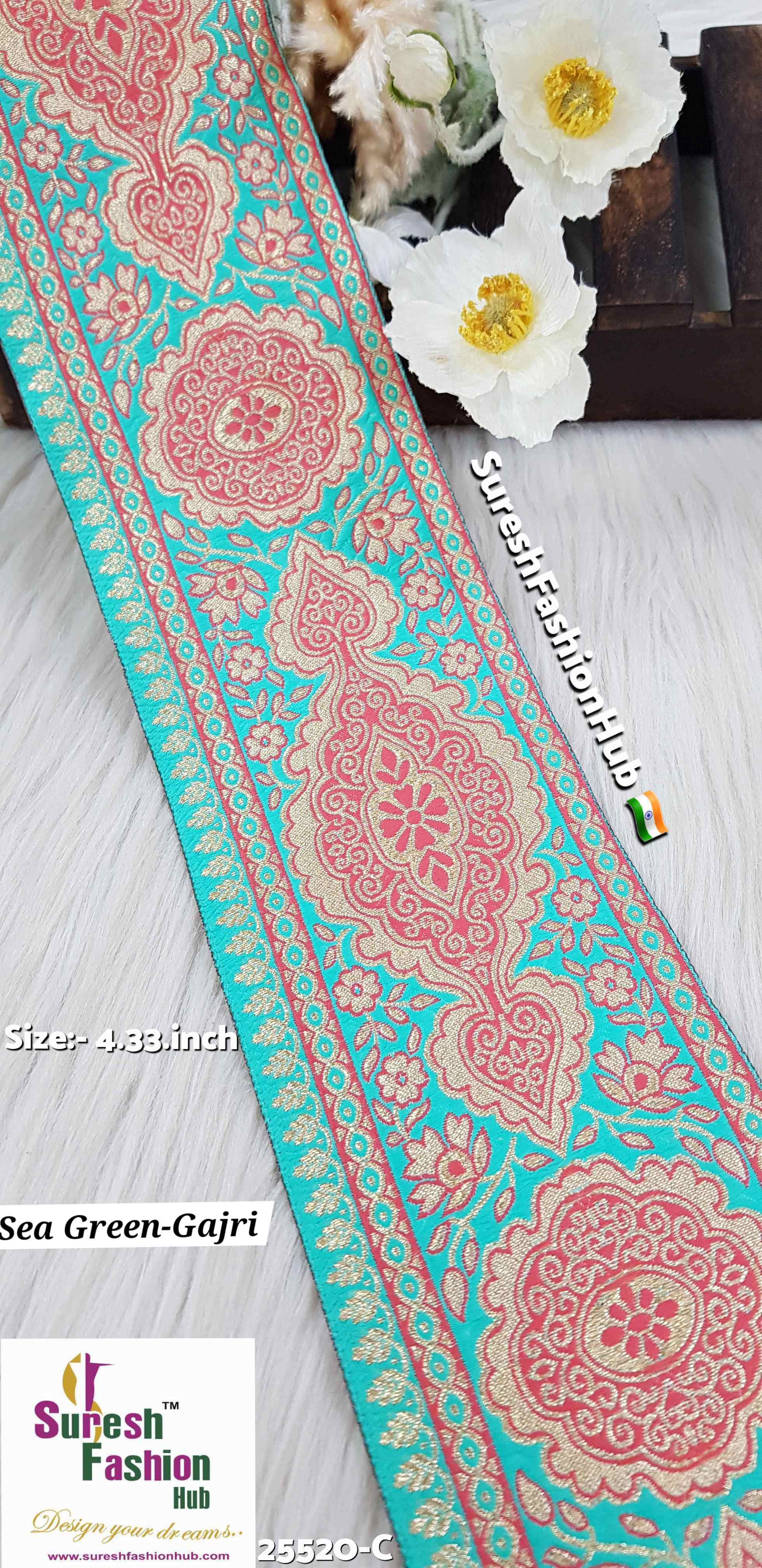 Certainly! Here are some ALT text suggestions that incorporate a variety of keywords to help improve your visibility on Google: 1. "Navratri Banarasi Laces - Traditional Indian Festive Laces" 2. "Golden Silver Banarasi Lace - Elegant Metallic Trims for Garments" 3. "Cutwork Banarasi Laces - Intricate Openwork Designs"
