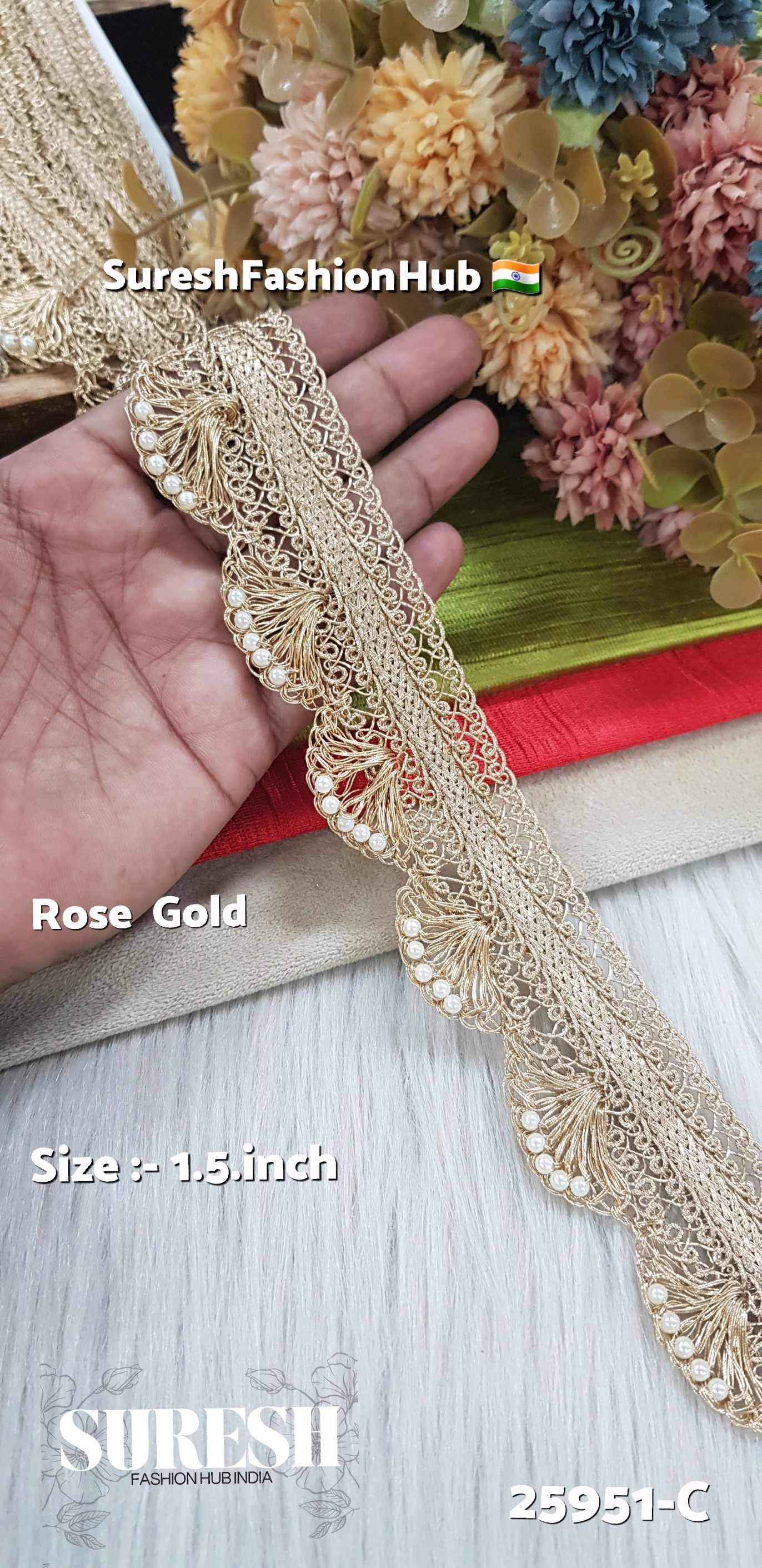 25951-C Rose Gold Jhalar Gota Pankha Moti Lace