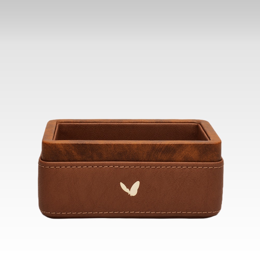 Rectangular Visiting / Business Card Holder for Desk in Premium Faux Leather | Rectangular | Size: 4.75x2.75x2(H) Inches | Lycra Series | Camel