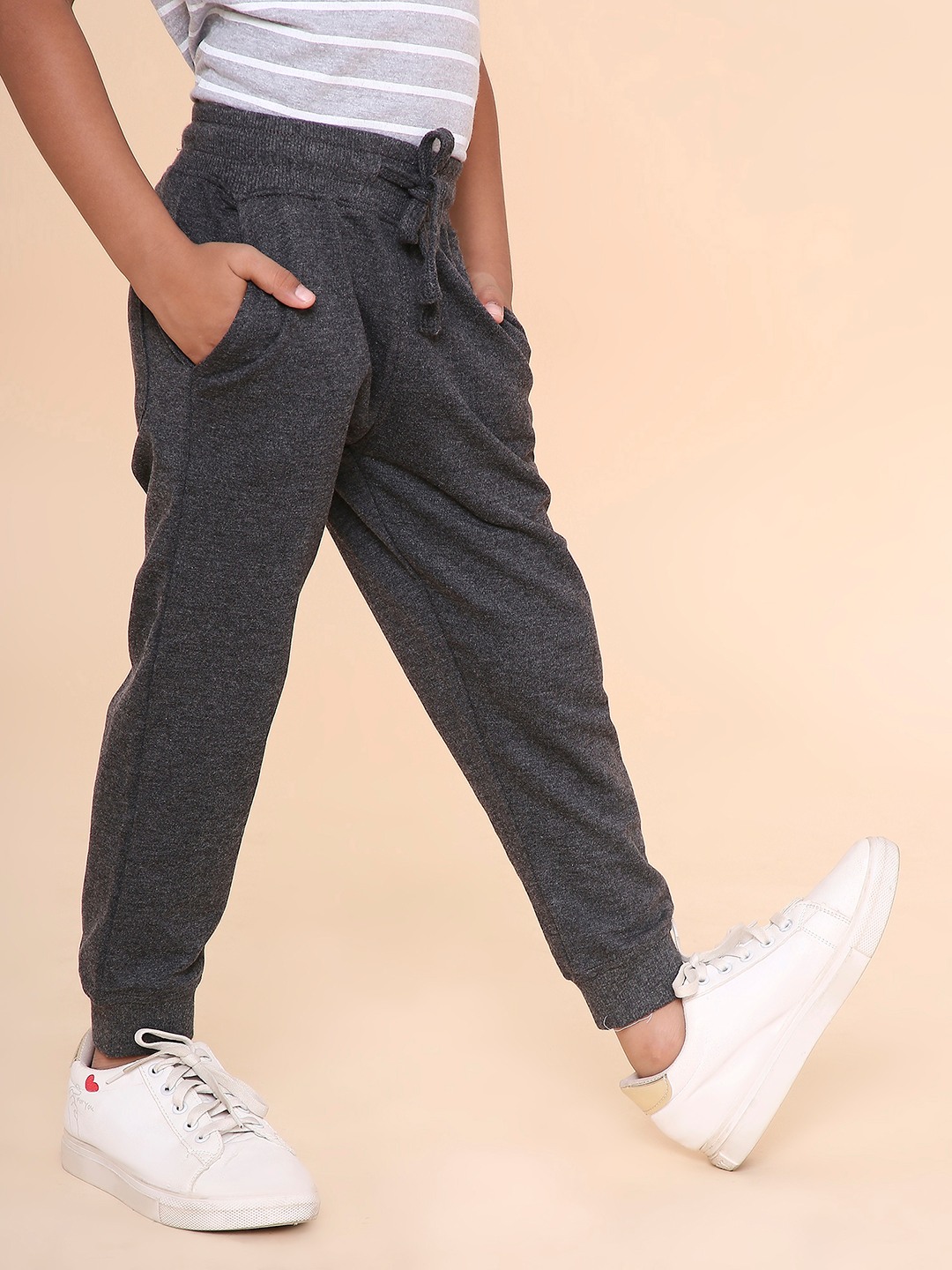 Boys Solid Sweatpant-Charcoal Melange