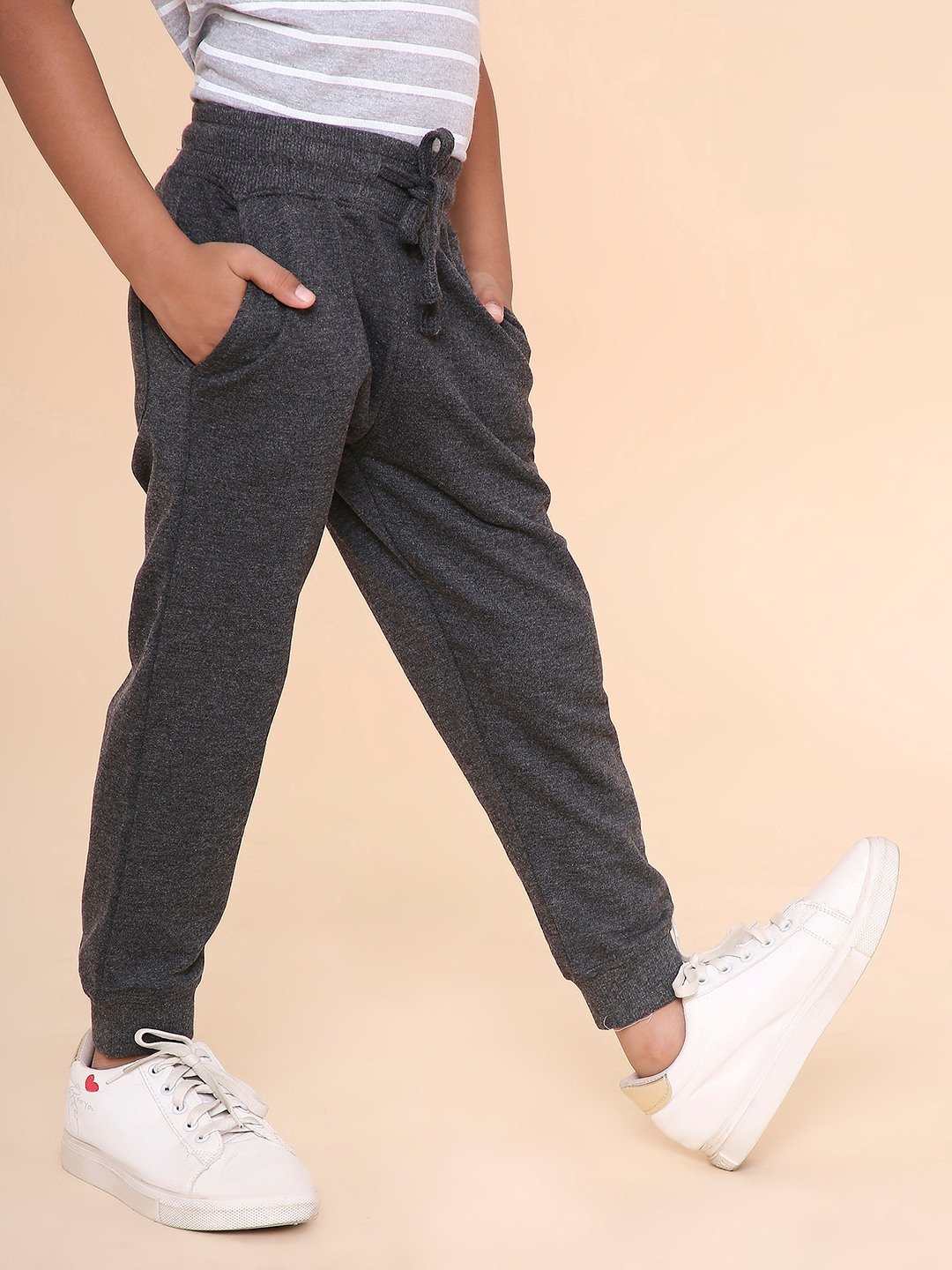 Boys Solid Sweatpant-Charcoal Melange