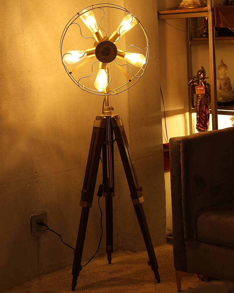 Order Happiness | Order Happiness Antique Tripod Fan 5 Light Floor Lamp For Home Decoration, Office & Living Room 2