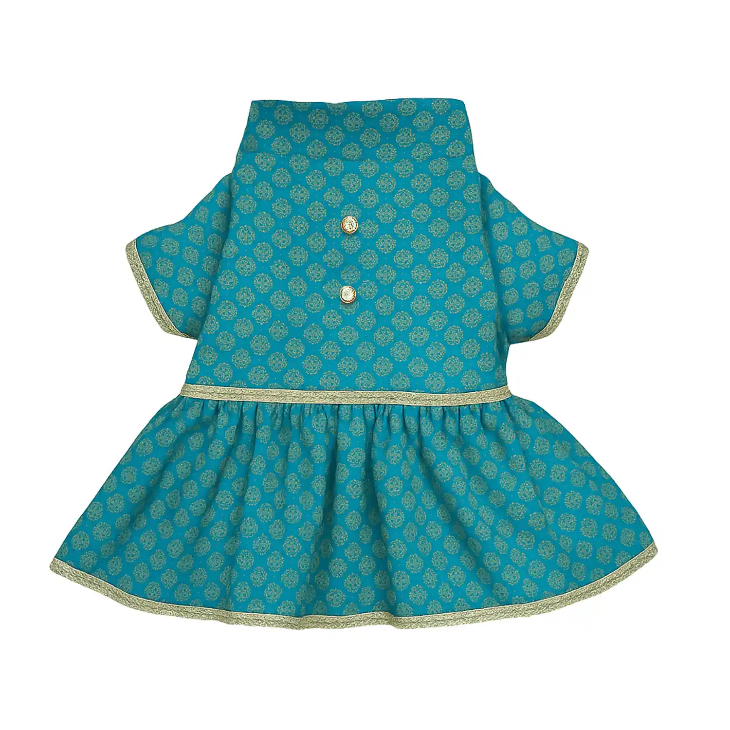 Pawsindia Traditional Royal Brocade Dress for Dogs - Aqua Green | Ethnic Festive Wear