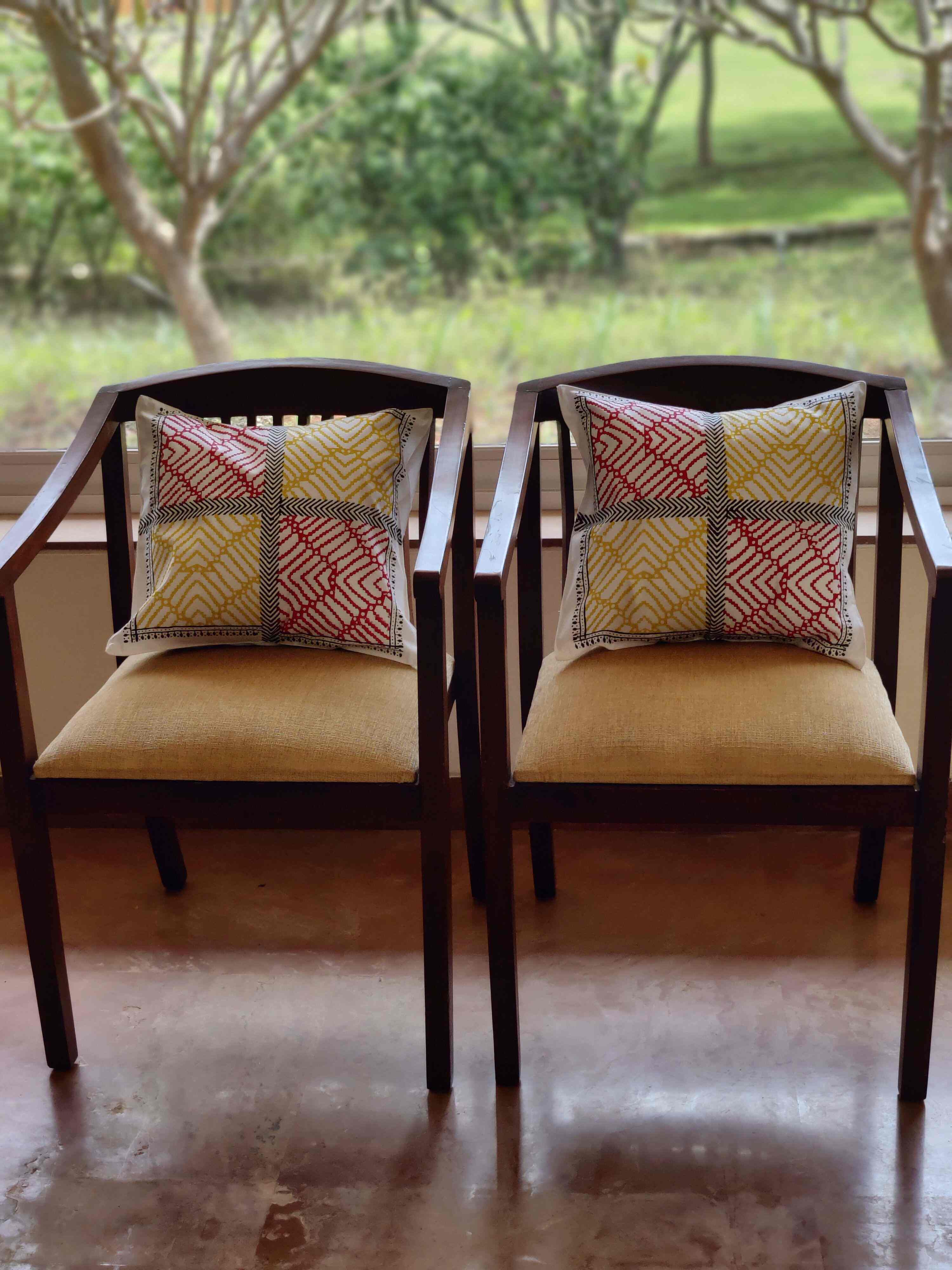 Cushion Covers Hand Block Printed Standard Size (Set of 2) (Red)