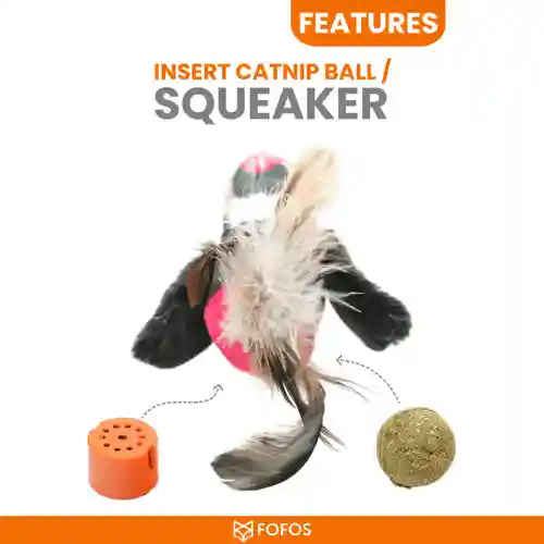 Barkbutler Fofos Black Bird with Catnip Balls Interactive Toy for Cats (Black)