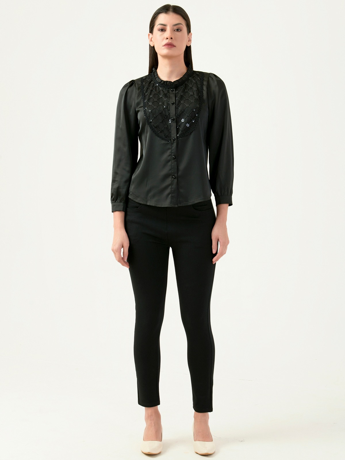 Albion Women Smart Premium Black Blouson Top