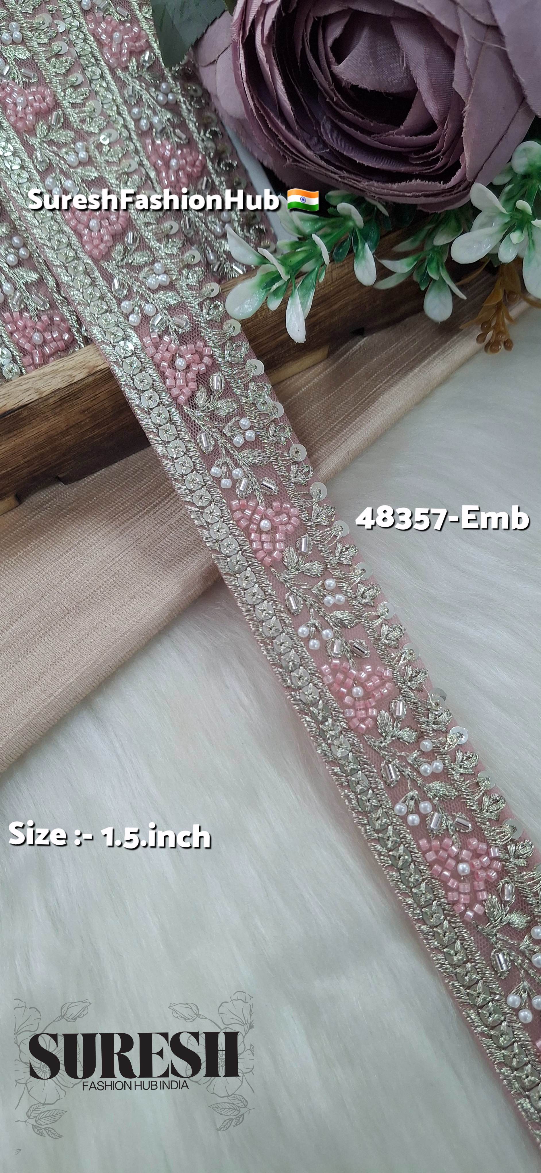 Pink Beaded Floral Grace Net Embroidered Lace