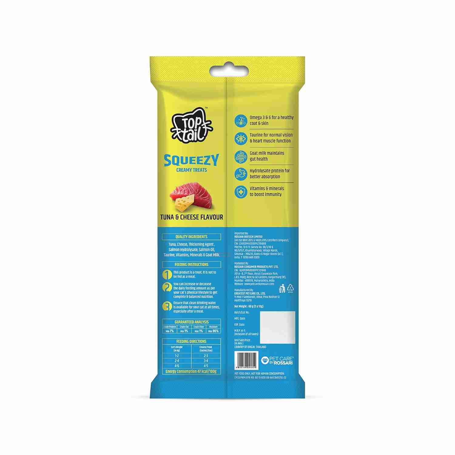 Top tail Creamy Cat Treats Tuna & Cheese Flavour - 60g