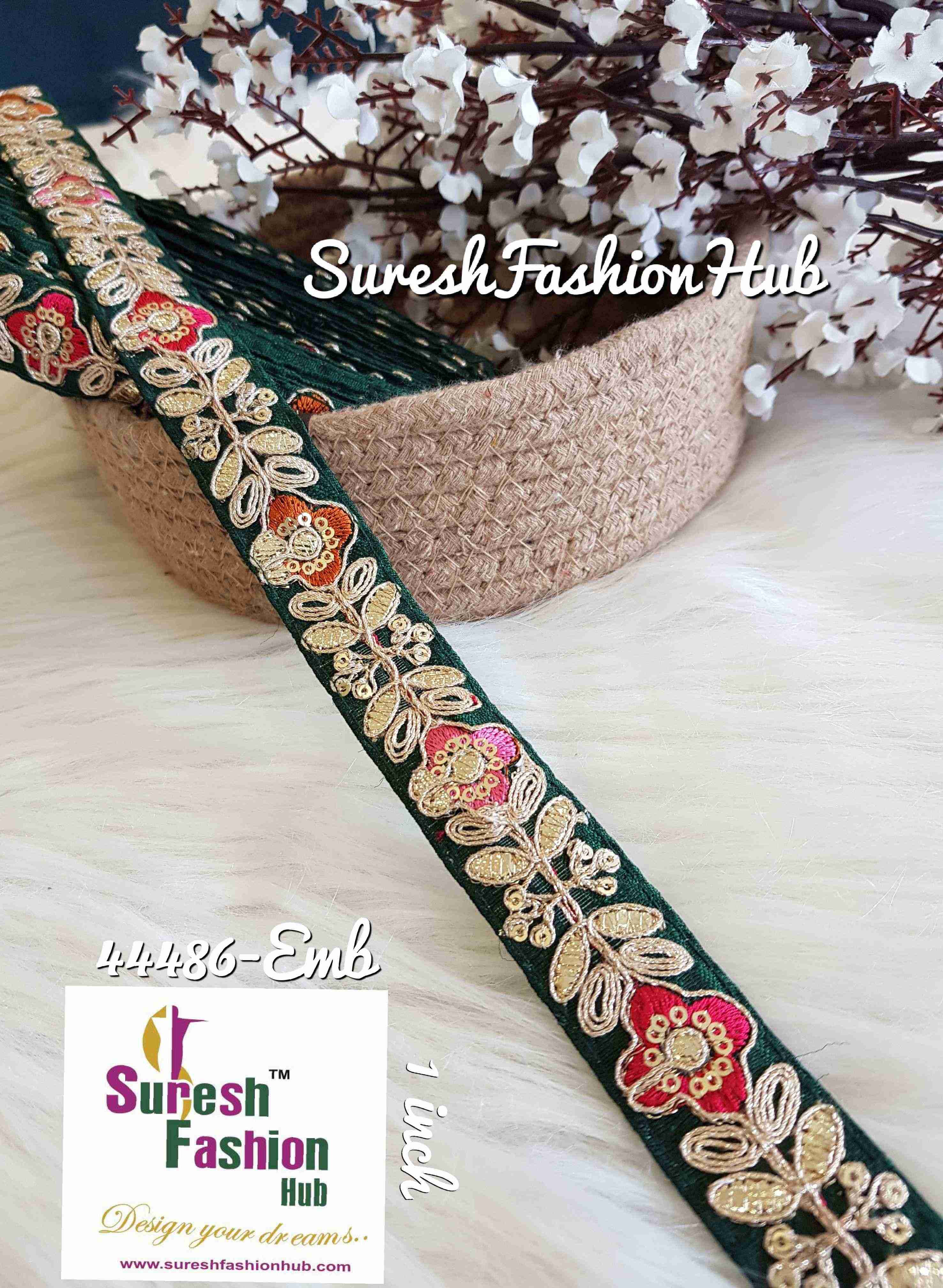 Green Leaves And Flowers Gota Patti Trim