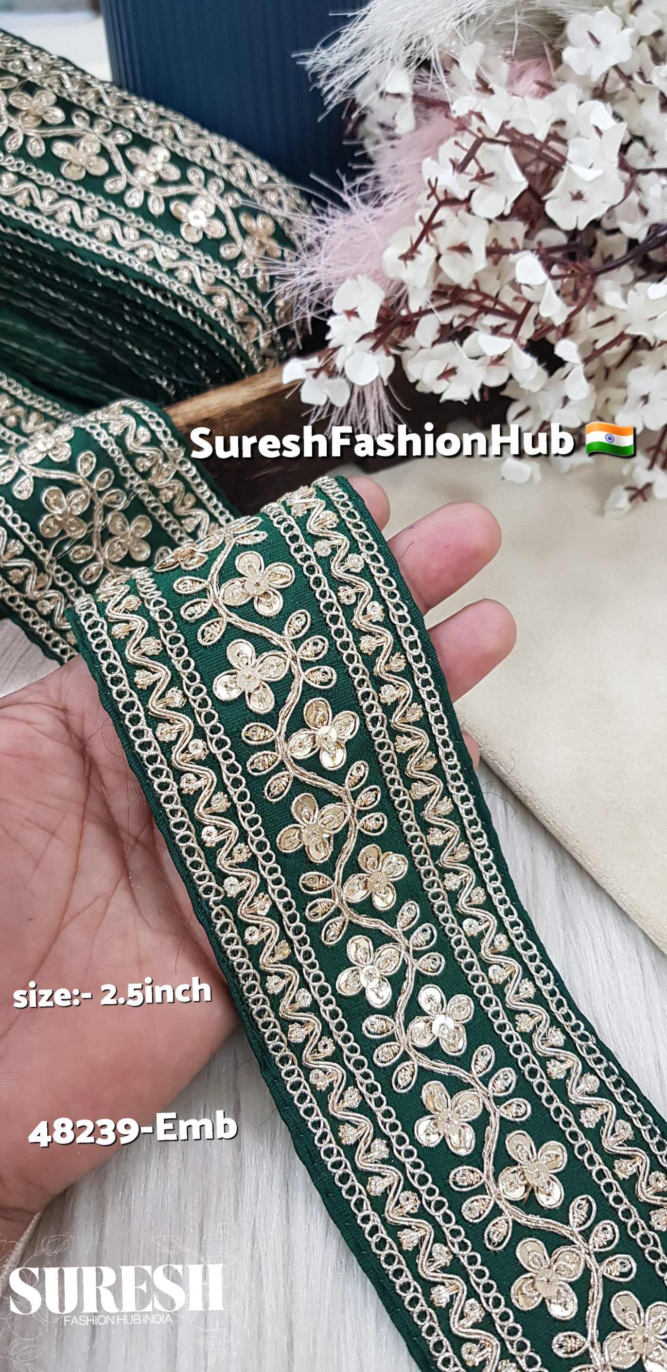 Bottle Green Floral Zari Embroidery Lace