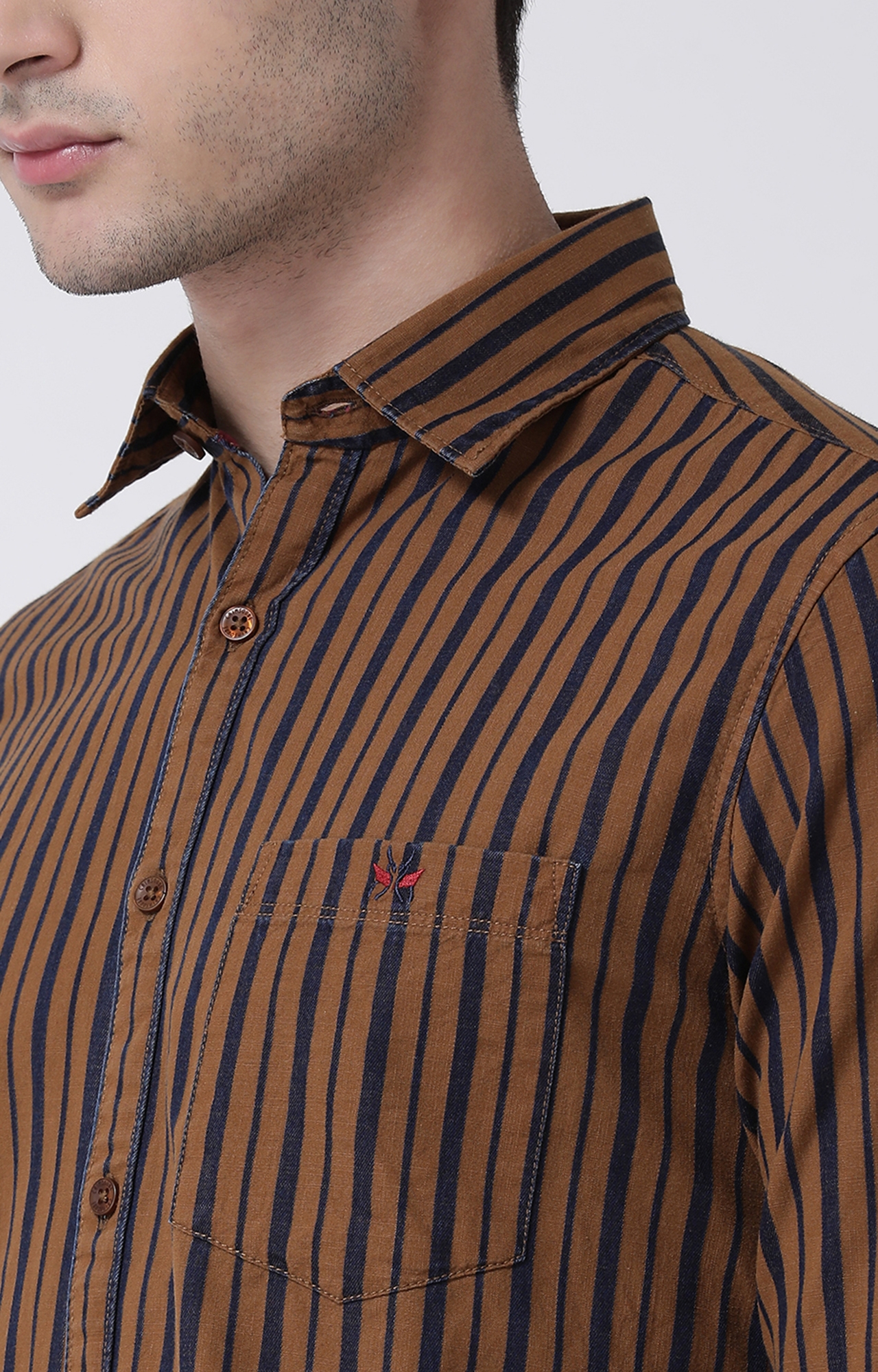 Crimsoune Club | Brown Striped Casual Shirt 5