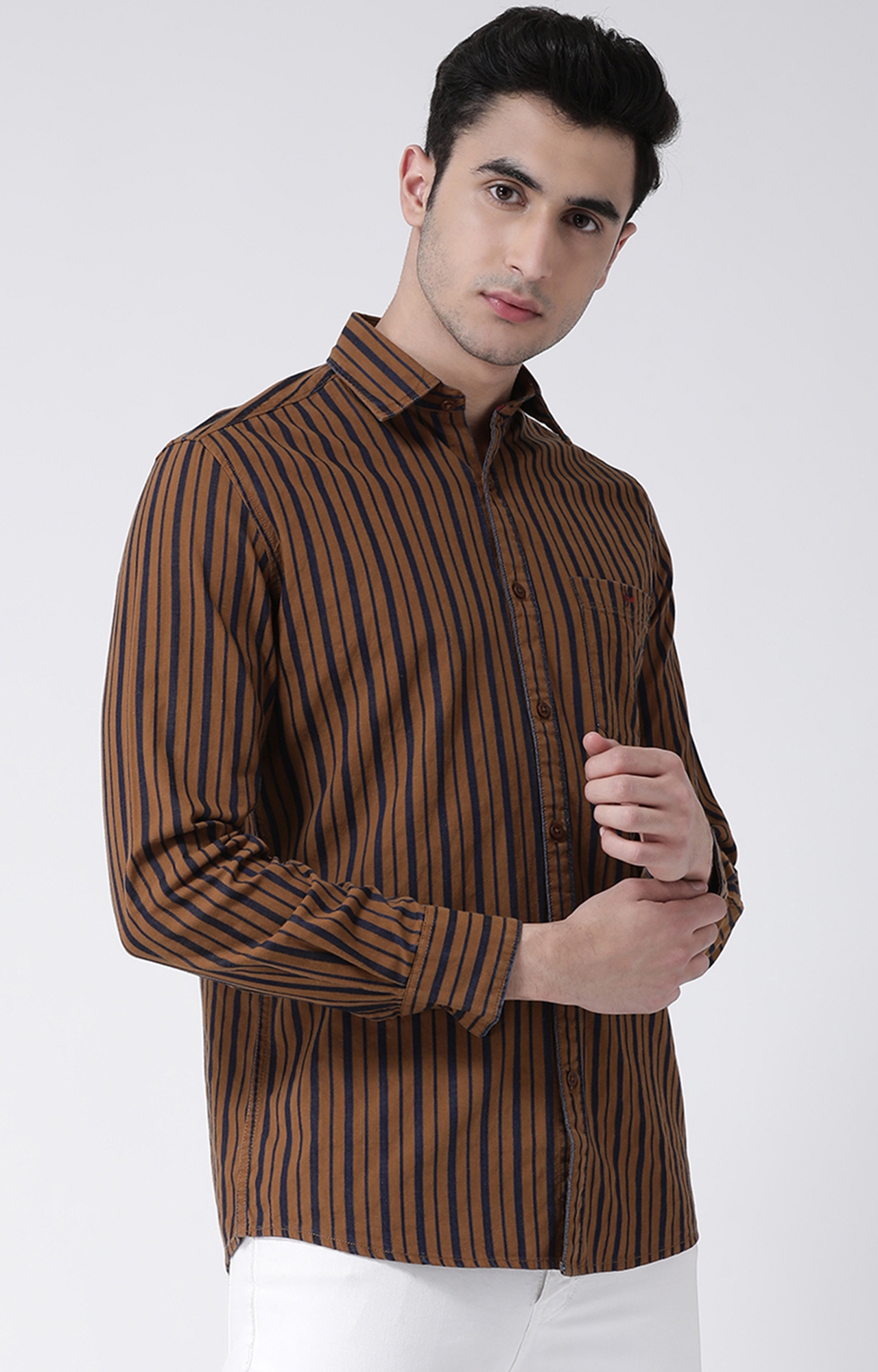 Crimsoune Club | Brown Striped Casual Shirt 3