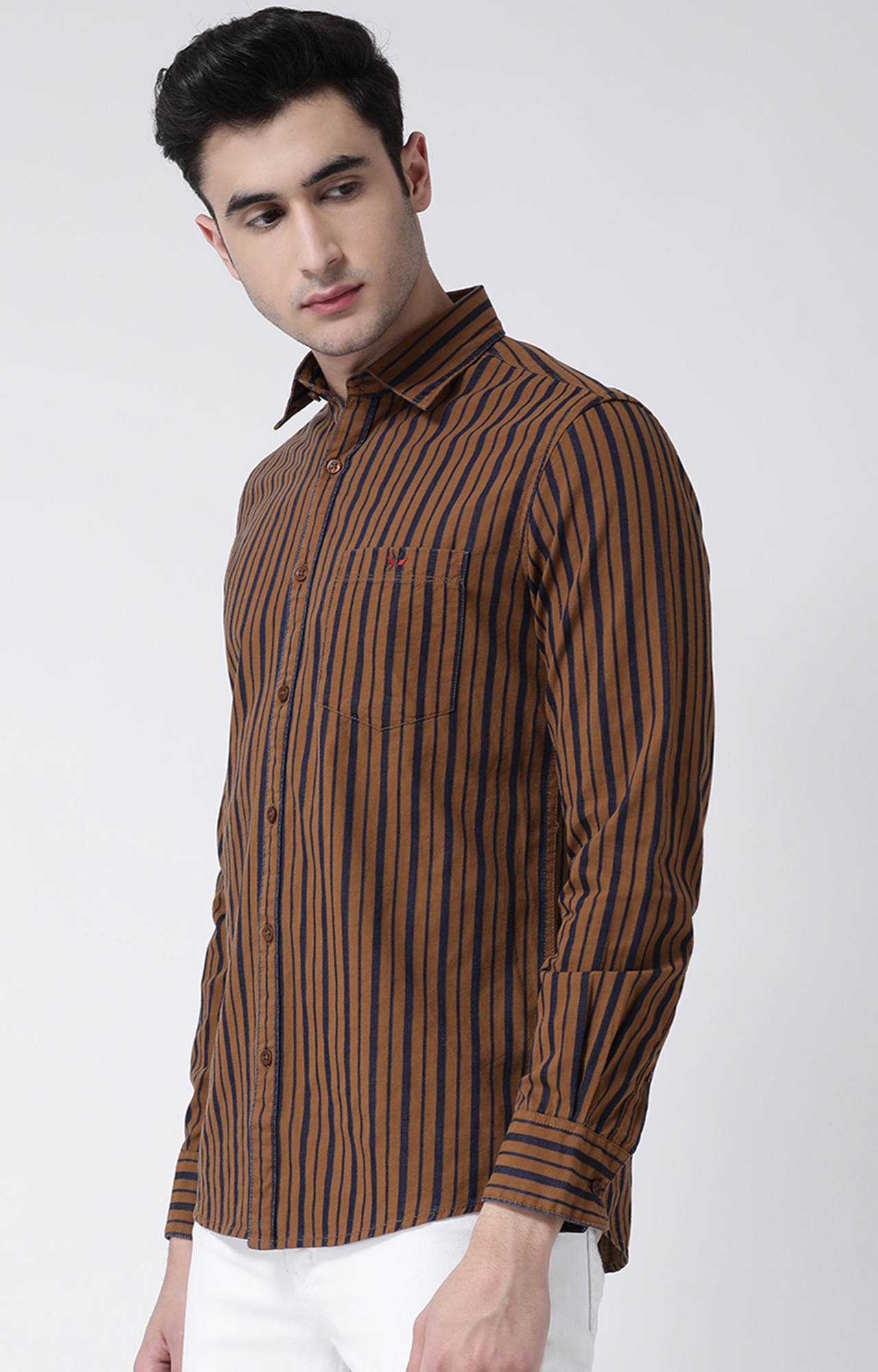 Crimsoune Club | Brown Striped Casual Shirt 2