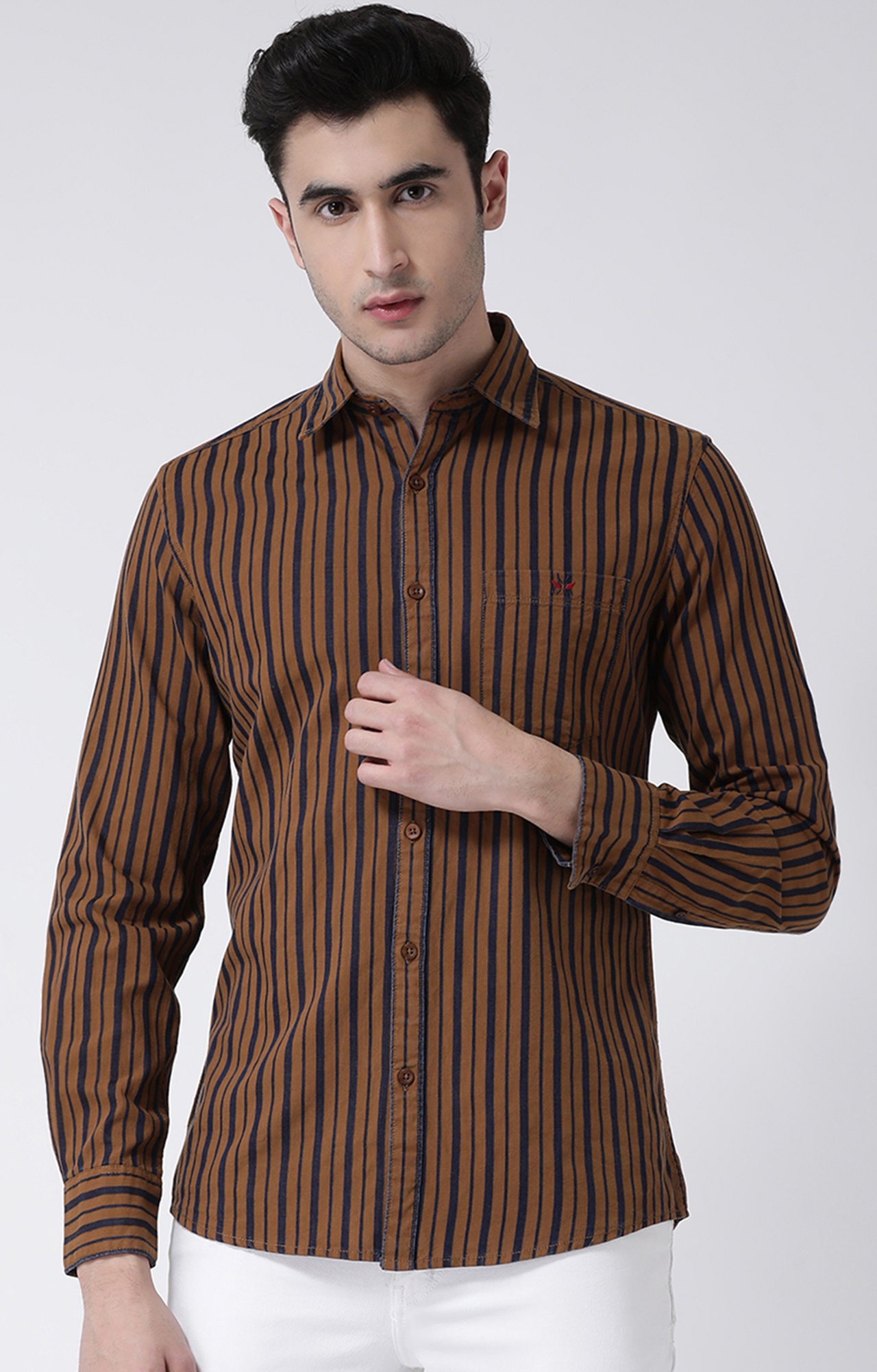 Crimsoune Club | Brown Striped Casual Shirt 0