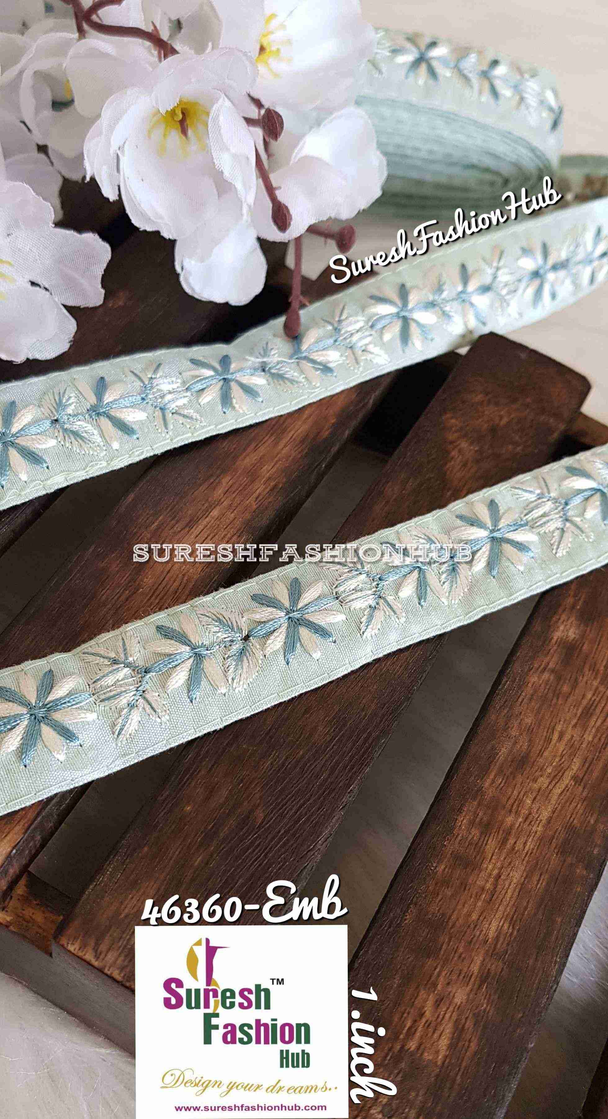 Dainty Daisies Baby Blue Designer Trim