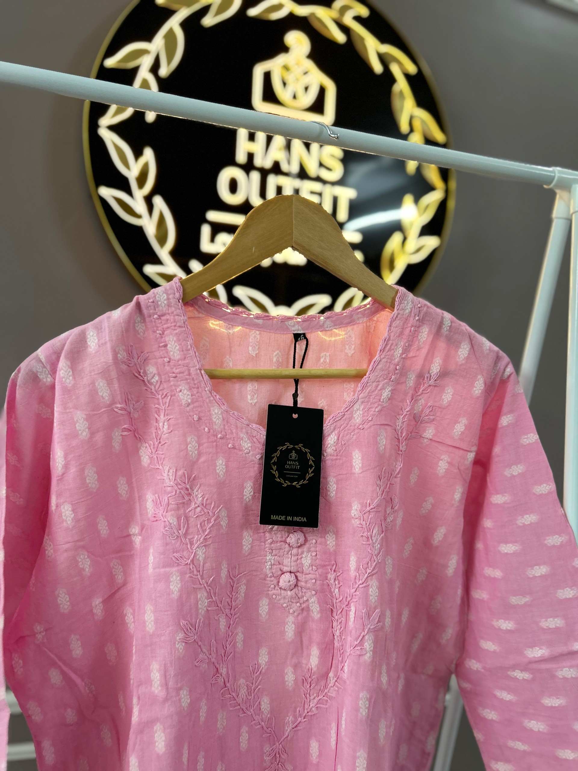 Pink Lucknowi chickenkari cotton  kurta