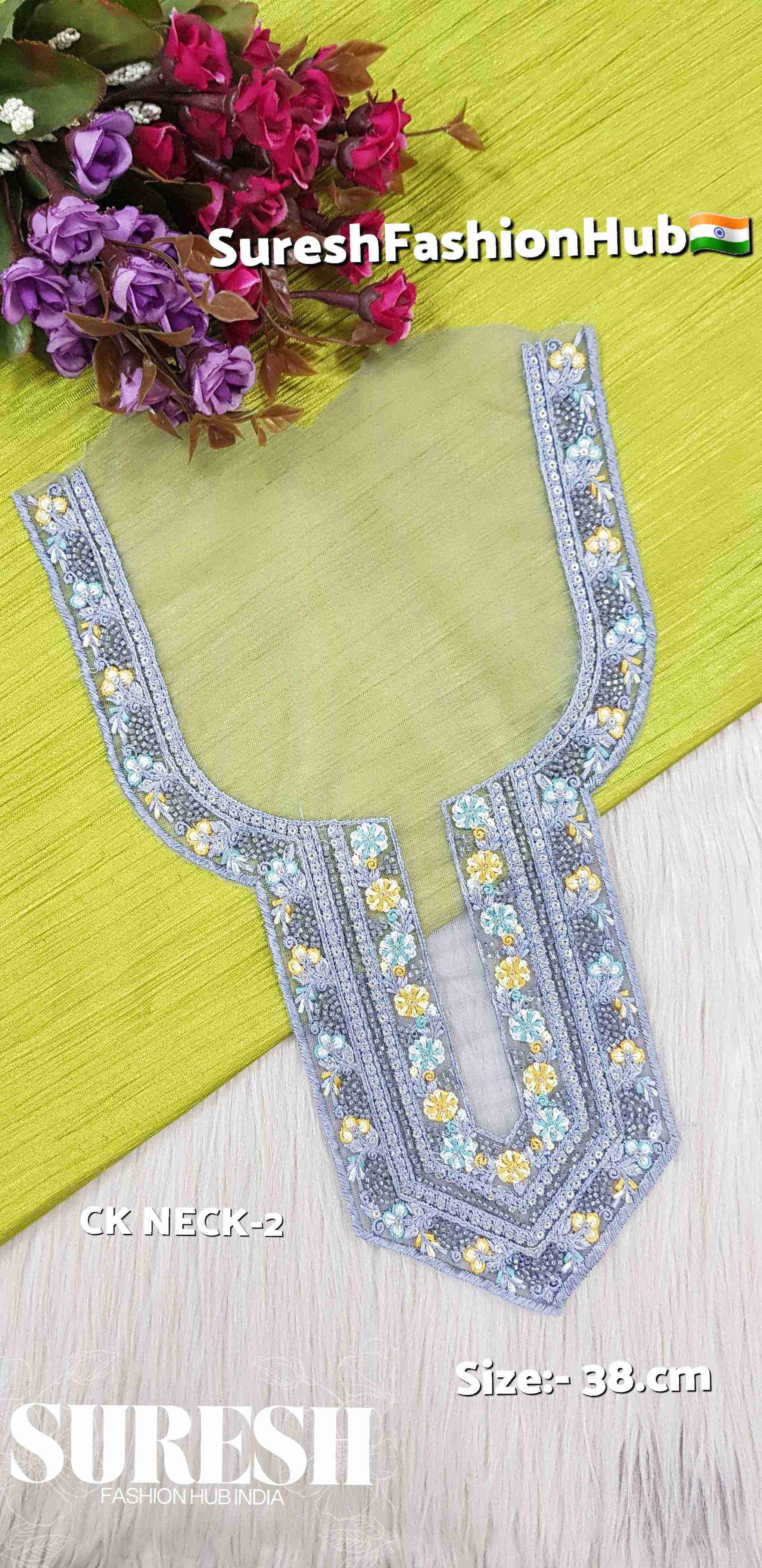 Smoky Grace Beaded Neck Patch – Grey | CK NECK-2