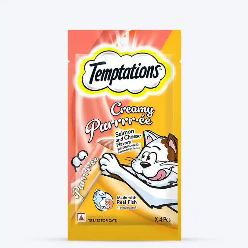 Temptations Creamy Cat Treat, Salmon & Cheese Flavour – 48 g (4 pieces)