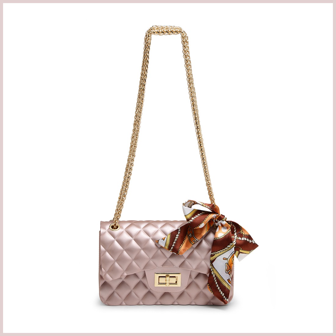 The Haul Factory Nesta Rubber Rose Gold Checkered Patterned Shoulder Sling Bag with Designer Scarf For Women