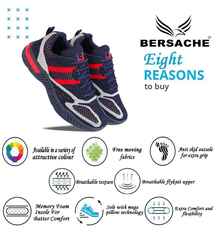 Bersache | Bersache Sports Shoes For Men | Latest Stylish Sports Shoes For Men | Lace-Up Lightweight (Blue) Shoes For Running, Walking, gym ,Trekking and hiking Shoes For Men (9007) 7