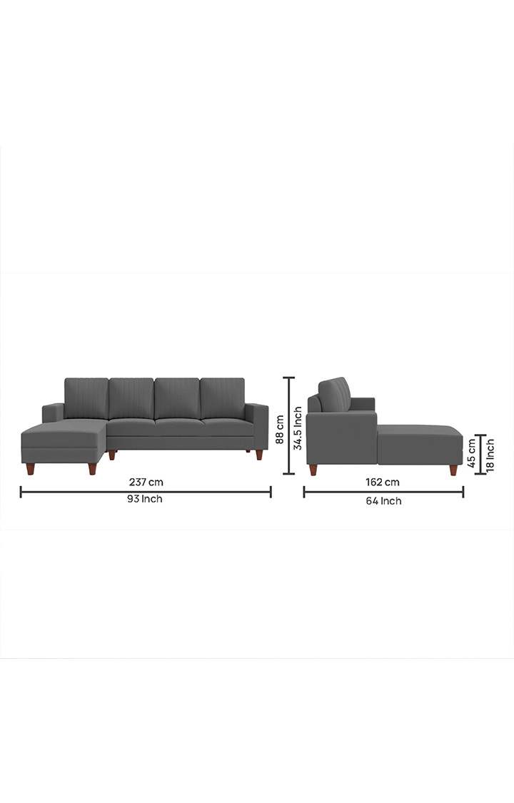 neudot Roman RHS Sectional Sofa for Living Room |6 Person Sofa|Premium Fabric with Cushioned Armrest | Solid Wood Frame|6 Seater in Graphite Grey Color