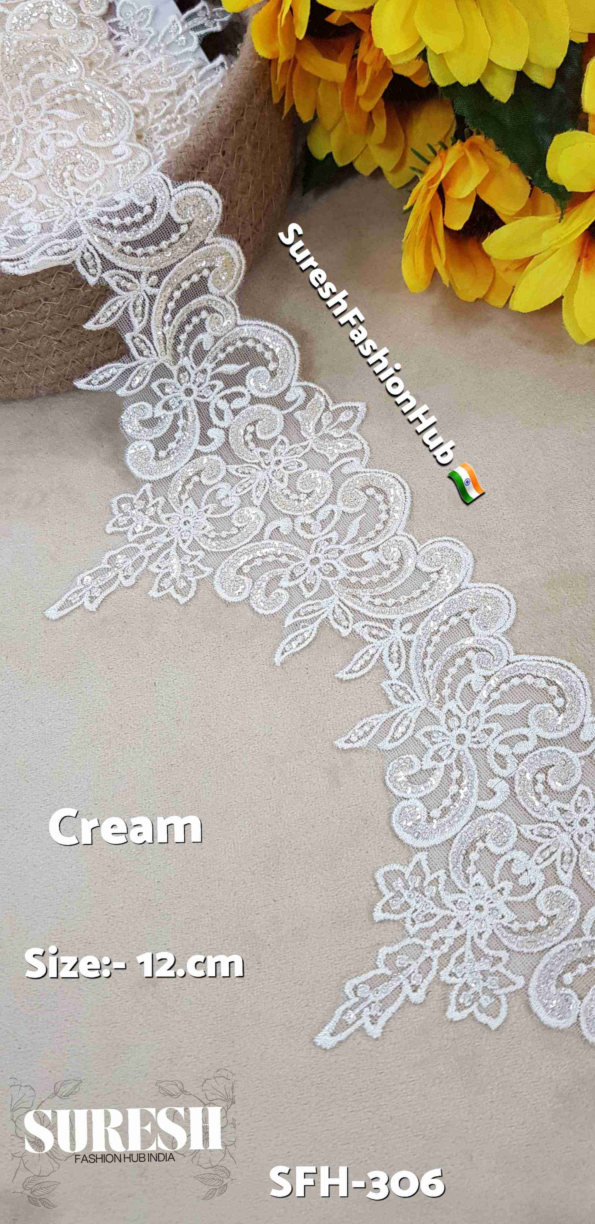 Cream Cutwork Bridal Embroidery Net Lace