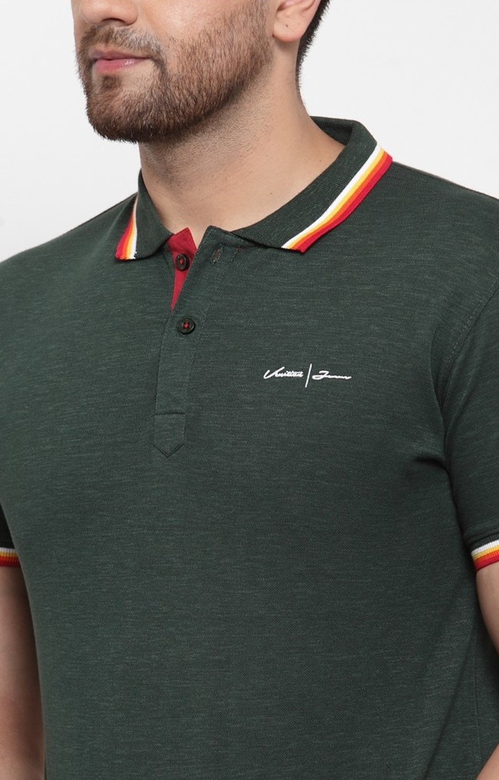VENITIAN | Green Solid Polo T-Shirt 4