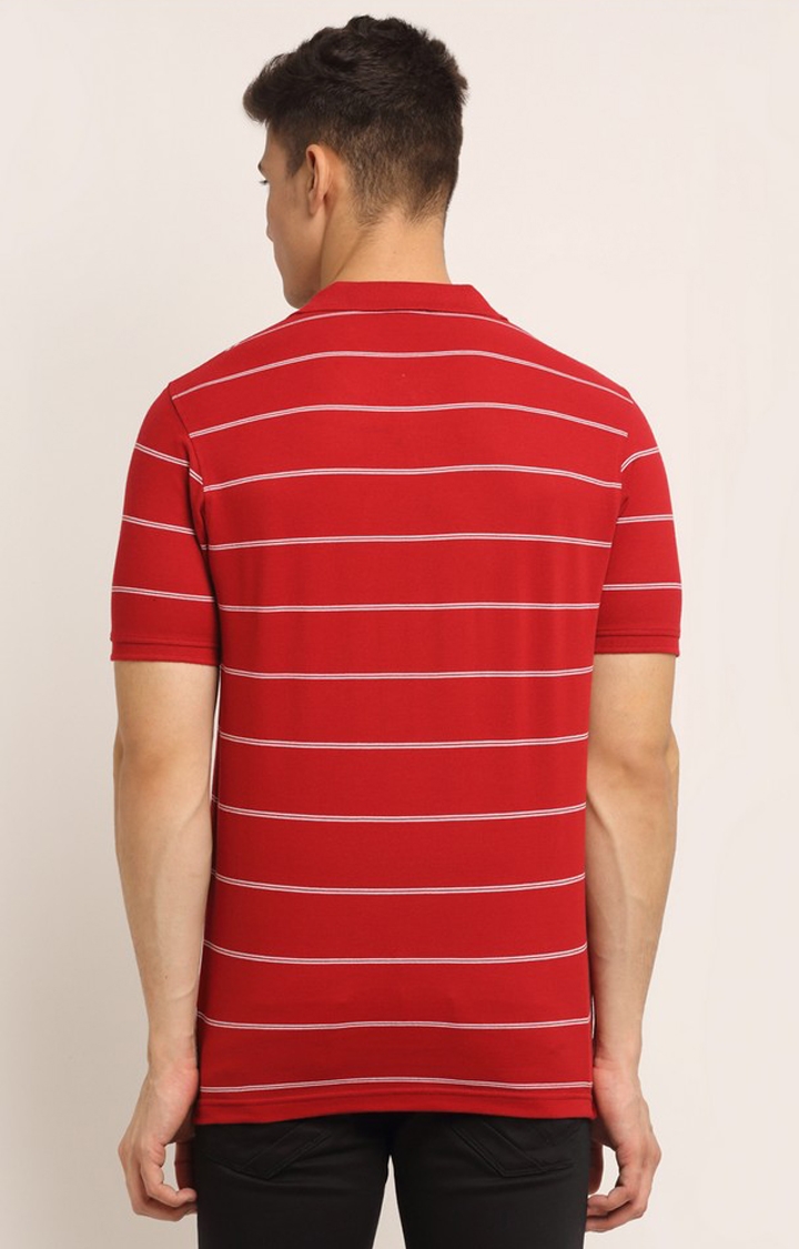 VENITIAN | Venitian Mens Striped Polo Neck Cotton Red T-shirt With Pocket 2
