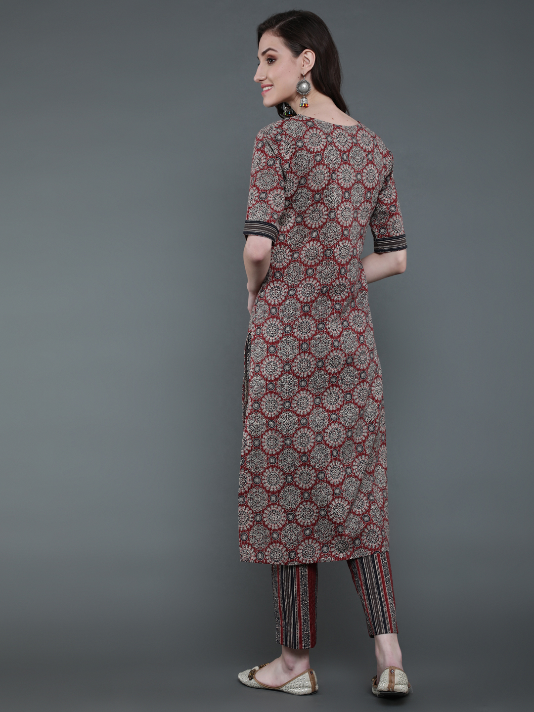 Kantha Work Maroon Kurta Set